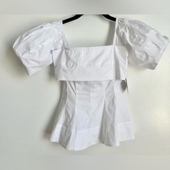 NWT STAUD palermo corset top in white | square neck puff sleeves | size XS - Picture 3 of 12